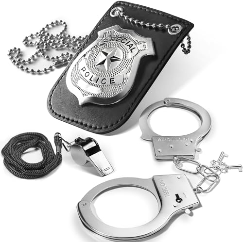 Novelty Place Juego de simulación de policía para niños: Placa y Silbato de policía, Accesorios para Juegos de rol de Detectives, Accesorios de Disfraz de policía para policías
