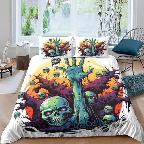 ZHUICHENG Zombie Bedding Comforter Cover Set 3 Piece Soft Brushed Microfiber Printed Duvet Set Reversible Horror Zombie Quilt Cover with Pillowcase Easy Care Duvet Cover Double（200x200cm）