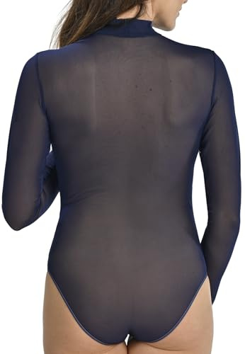 Teyli Damen Body aus Hochwertigem Material – Langarm Bodysuit mit Tailliertem Schnitt - Bodys für Frauen Netz – Body aus Mesh für Freizeit, Besondere Anlässe