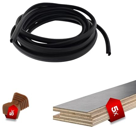 ToniTec Dichtleiste Set mit Dichtungsband und Verbinder 40 x 12 x 1150 mm je Leiste | 5 Leisten 5 m Dichtung schwarz