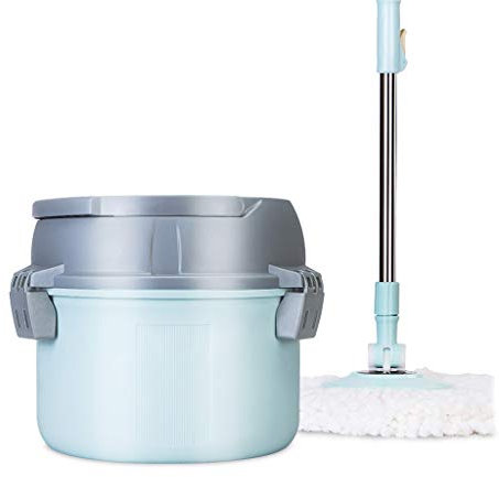 OUZBEM Cubo de fregona Giratorio para el hogar, Manos Libres, Lavado y Secado húmedo, Doble Uso, Cubo único, fregona automática para Suelo de Madera Vision