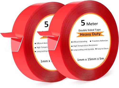 Rusoz Doppelseitiges Dlebeband Ablösbar Extra Stark, 2 Rollen Doppelseitiges Klebeband Durchsichtig Wasserfest Länge 5m, Breite 20mm Beidseitiges Klebeband für Basteln DIY Kunst Dekoration