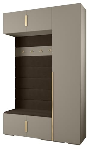 MEBLE KRYSPOL Inova 1 Möbelset - Moderne Garderobe - für Schlafzimmer, Wohnzimmer, Flur, Kinderzimmer - Ankleidemöbel - 236,7x150x47cm - Kaschmir, Paneele Manila 04, Handgriff Gold