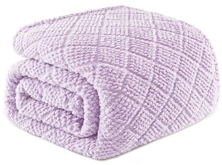 Whale Flotilla Fuzzy Fleece Queen Size Blanket for Bed, 230x230 CM Soft Fluffy Jacquard Waffle Blankets for All Season, Lightweight and Warm, Lilac