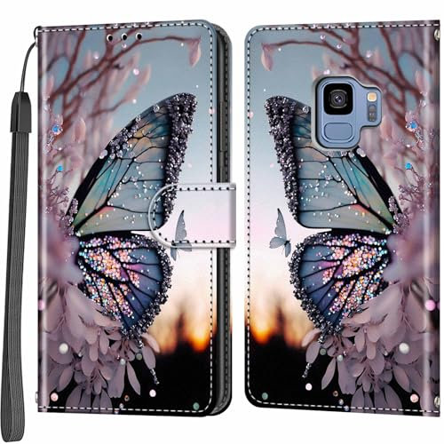 Handyhülle für Samsung Galaxy S9 Hülle, Stoßfeste Magnetische Flip Klappbare Hülle mit Standfunktion Kartenfächern Schutzhülle Kompatibel Samsung Galaxy S9
