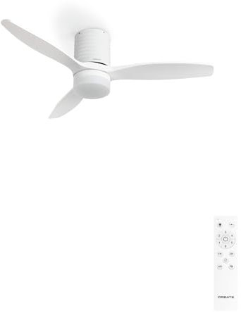 CREATE / WINDCALM LINE/Ventilador de techo con luz blanco y líneas horizontales con mando / 40W, Silencioso, Ø132 cm, 6 velocidades, 3 temperaturas de luz, temporizador, función verano-invierno
