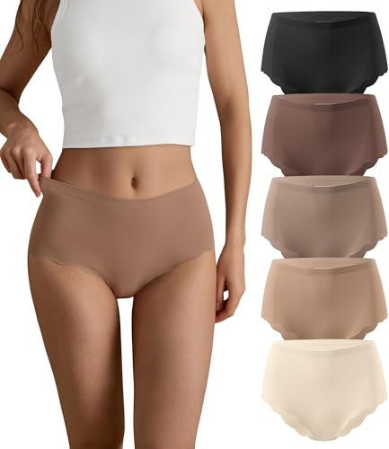 SHARICCA Nahtlos Slips Unterwäsche Damen Hohe Taille Bequeme Seamless Hipster Slips No Show Unterhosen Damen Panties Mehrpack (Mehrfarbig-5P01-XL)