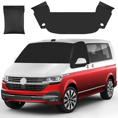 VIRIECH Auto Windschutzscheibenabdeckung für T6, 600D Oxford Faltbare Frontscheibenabdeckung Winter Sommer, Scheibenfrostschutz Sonnenschutzabdeckung für V-W Wohnmobile und Vans
