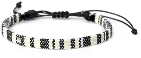 Wagoodter Bracelet extensible tissé réglable Bracelet de cheville tressé unisexe plage corde mince colorée (Noir&Blanc)