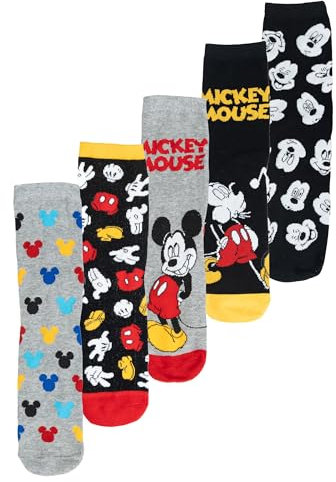 United Labels 5 Paar Disney Mickey Mouse Socken für Herren, Schwarz Grau, 40-45, Herrensocken, Männer Strümpfe