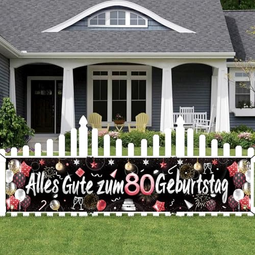 ParPix Banner 80 Geburtstag Mann Frau Deko, 80 Geburtstag Deko Girlande,80. Geburtstags Dekoration Rot,Dekoration zum 80 Geburtstage,80.ter Geburtstagsbanner, Geburtstags 80 Banner