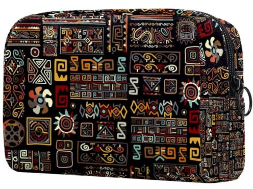 Trousse de maquillage ethnique faite à la main pour femme, trousse de toilette de voyage, grande pochette de maquillage pratique avec fermeture éclair, multicolore, 18.5x7.5x13cm/7.3x3x5.1in, Trousse