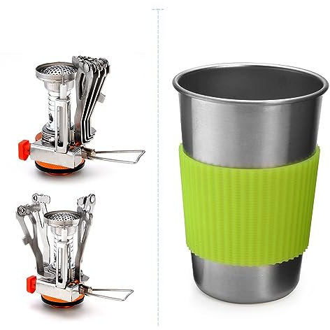 lvifloae 2 Stück Camping-Kochgeschirr, Camping-Töpfe, kleine Töpfe, große Töpfe, antihaftbeschichtete, leichte Töpfe für Camping, Kochen im Freien und Picknicks, Rucksackreisen, (Grün)