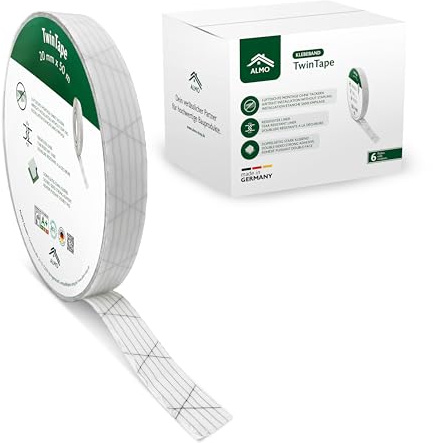 ALMO 6x doppelseitiges Montageklebeband 20mm x 50m Montageband für Dampfbremsen & Dampfsperren, starke Klebkraft mit reißfester Folie, ersetzt Tackern, einfache und sichere luftdichte Montage