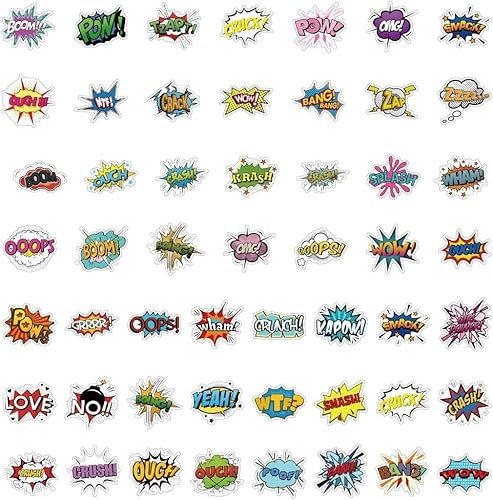 HNTR® Comic Bang Stickers | 50 Vibrant Sound Effect Decals | Waterproof Vinyl Stickers for Laptops, Water Bottles, Scrapbooks & Creative DIY Crafts
