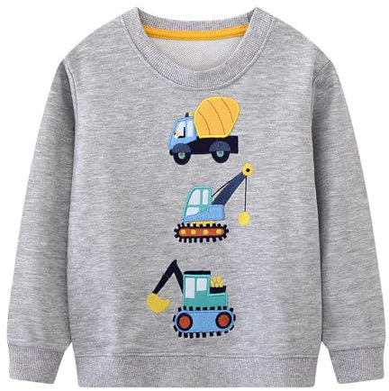 Dinopjs Kinder Pullover Jungen Sweatshirt Bestickt Cartoon Bagger Kran Muldenkipper Traktor Winter Weihnachtspulli Langarmshirt Warme Oberteile Kleidung 2-7 Jahre 92-122