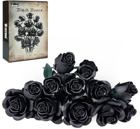 Rosenblumenstrauß-Bauset, schwarze Rose, botanische Sammlungsblöcke, Kit kompatibel mit Lego für Erwachsene und Frauen, künstliche Blumen, Gothic-Dekor für Valentinstag (623 Stück)
