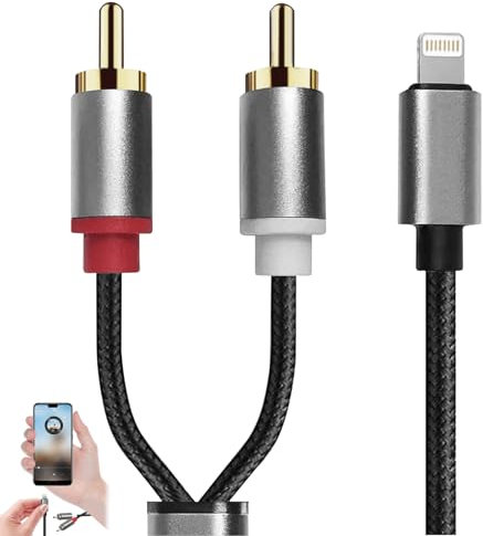 DONOONIS Cable RCA,Cable Lightning Vers RCA Audio Compatible iPhone iPad Tablette,1 Mètre Adaptateur Cable RAC Lightning,Cable RAC Audio pour Amplificateur de Puissance Cinéma Maison Voiture
