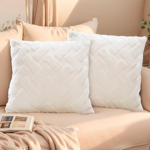 FeinKulturia 2er Set Kissenbezug 45x45cm Samt Zierkissenbezüge Weich Flauschig Sofakissen Luxus Plüsch Kissenbezüge für Sofa Schlafzimmer Wohnzimmer Kuschelkissen Dekokissen