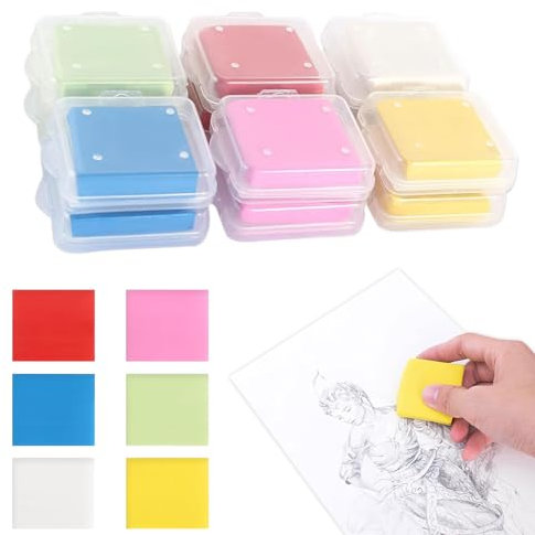 Knetradiergummis 12 Stück Weich Knetbar Radiergummis 4 x 3,5 cm DIY Kunstradierer Skizzieren Kunst Knetgummi Radierer Radiergummi für Schule, Universität, Bunte Zeichnung, Malerei Schulbedarf