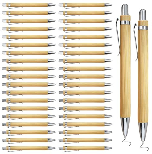 SUNOYA 50 penne a sfera in legno di bambù, di alta qualità, ecologiche, per ufficio, scuola, test, addio, regalo, casa