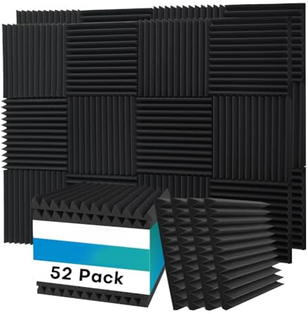 Boddceto 52 Pack Acoustic Foam Panels,1x12x12Inches Sound Proof Foam Panels for Walls, Acoustic Panels Sound Absorbing Black