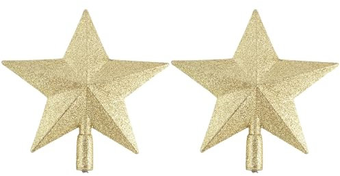 2 mini puntali per albero di Natale glitterati, mini puntali per albero di Natale, ornamenti per piccoli alberi di Natale, decorazioni glitterate a cinque punte per albero di Natale, decorazione per