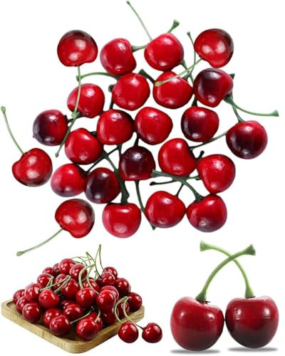 TPZORJX 20 pcs di ciliegie artificiali,Ciliegie Artificiali Frutta,decorazione di frutta finte simulazione modello ciliegia realistica frutta ciliegia decorazione per la casa,la cucina,la scrivania