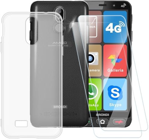 Custodia in TPU stampata + confezione da 2 pellicole proteggi schermo in vetro temperato compatibile con Brondi Amico Vero 4G, cover artistica sottile antiurto, antigraffio, protezione completa