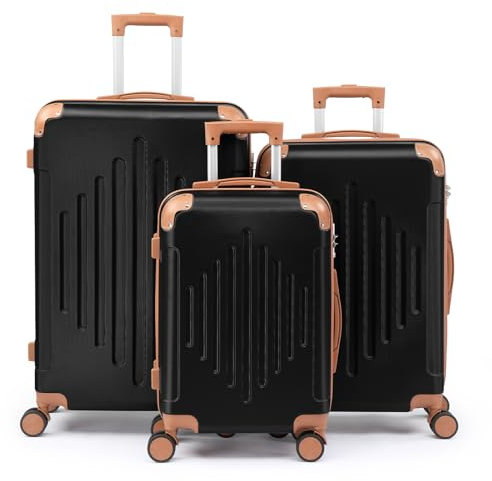 LEADZM Set de 3 Valises de Voyage, Valise Grande Taille, Valise Cabine, Set de Bagage pour Voyage, ABS avec Coins Renforcés, roulettes Pivotantes 360°, Design Bicolore contrasté - Noir