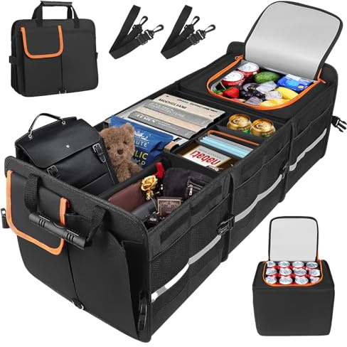 Kofferraum Organizer 115L, Faltbarer Auto Organizer mit Herausnehmbarer Isoliertasche, Kofferraumtasche, 600D Oxford, Aufbewahrungsbox Auto mit Deckel für SUV LKW