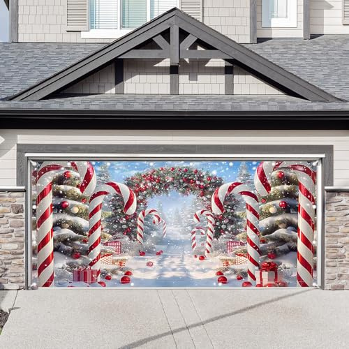 Luminora 1 pièce de 4,9 x 2,1 m - Canards de sucre d'orge rouges - Décoration pour porte de garage - Décoration d'arbre de Noël - Pour l'hiver - Forêt enneigée - Pays-des merveilles - Fournitures de