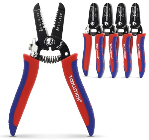 TOOLUTION 5 Pack Small Wire Stripper Tool Electrical Wire Cutter 10-22 AWG | Low Voltage, Professional, Micro Stripping, Small Gauge Speaker Wires, Electrician, Safty Lock, Spring Loaded, Serrated Jaw