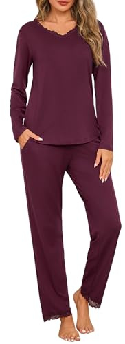 Jahetuul Women's Pyjama Sets Cotton Pjs for Ladies Loungewear Set Long Sleeve Button Down Tops and Pants with Pockets Winter Sleepwear