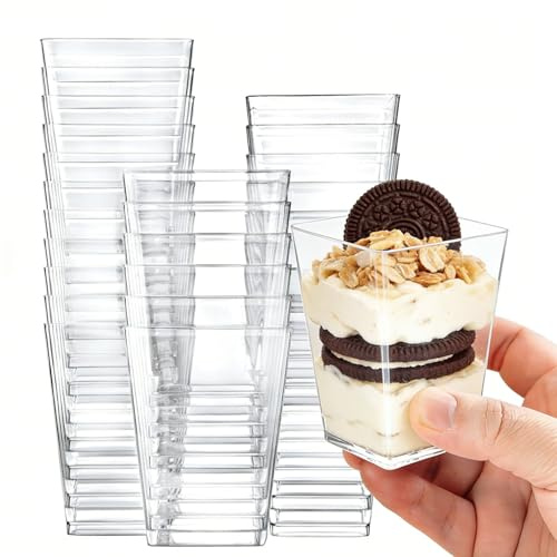 Wubushan vasitos aperitivos plastico 160 ml/5 oz, 50 Piezas vasitos para postres Reutilizable, Tazas de Postre para Mousse, Chocolate, Helado, Pudding