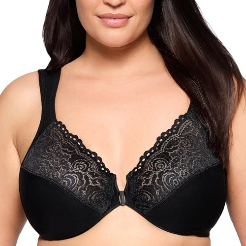 Glamorise Wonderwire Front-Closure Posture Lace Underwire Bra 1255 (Women's & Women's Plus) Black