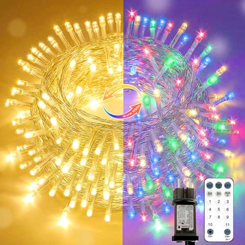 ZCLIKEU Farbwechsel Lichterkette Außen 30m 300 LEDs mit Fernbedienung, 11 Modi Led Lichterkette Innen Transparentes Kabel mit Stecker Timer für Party Häuser Deko