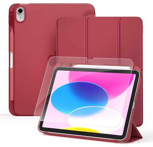CACOE Funda para iPad A16 11/10 Generación (2025/2022) con Soporte para Lápiz y Protector de Pantalla de 11/10.9 Pulgadas, Funda iPad A16 Protectora Completa para iPad 11/10 Gen, Burdeos