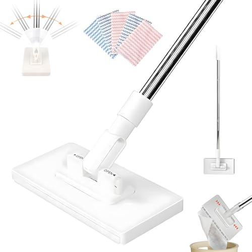 Lazy Mop Clip On, Dust Mop Magic with 5 Reusable Machine Washable Cloths