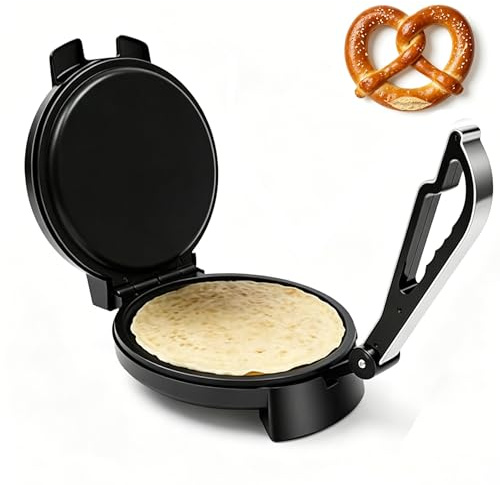 Oxylonty Elektrische Chapati Roti Presse, 1200W Tortilla Maker | Doppelseitiger Heizung & Einstellbarer Temperatur, Fladenbrot Naan Presse Maschine für Pfannkuchen, Omeletts, Tacos