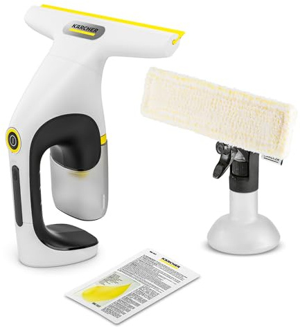 Kärcher Akku-Fenstersauger WV 1 Compact Care, Akkulaufzeit: 25 min., Schmutzwassertank: 100 ml, Gewicht: 0,5 kg, Sprühflasche mit Mikrofaser-Wischbezug, 20 ml Fensterreiniger, USB-C-Port