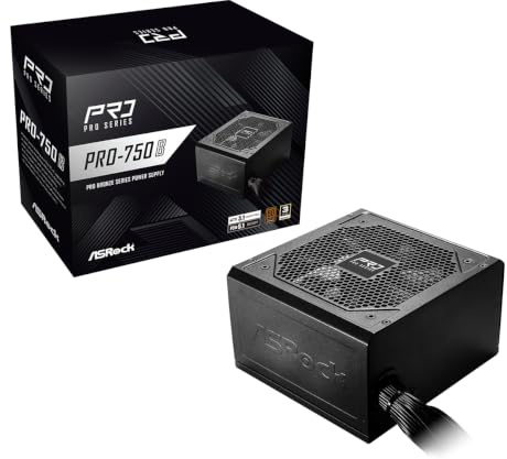 ASRock PRO-Serie PRO-750B PSU 750W 80Plus Bronze ATX3.1 & PCIe5.1 Ready mit zweifarbigem 12V-2x6-Kabel, 120 mm geräuscharmer Lüfter