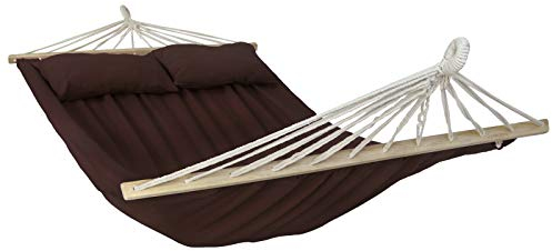BB Sport Stabhängematte 240 x 150cm Hängematte inkl. 2 Kissen max. 300 kg 2 Personen Doppelhängematte Outdoor, Farbe:Chocolate