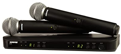 Shure BLX288/SM58 UHF Wireless Microphone System - Perfect for Church, Karaoke, Vocals - 14-Hour Battery Life, 100m Range | Includes (2) SM58 Handheld Vocal Mics, Dual Channel Receiver | K3E Band