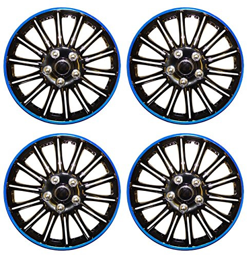 Set of 4 14 Black/Blue Wheel Trims / Hub Caps fits Citroen C1 C2 C3 Saxo