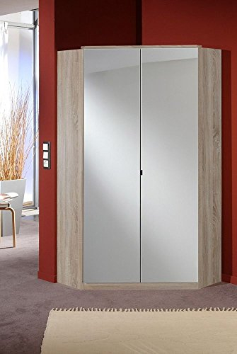 Beauty.Scouts Eck-Kleiderschrank Boca rinco Mirror Spiegelschrank, Hochglanz weiß, Eiche sägerau, 120x120cm