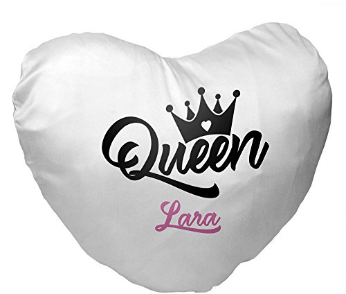 Eurofoto Herz-Kissen mit Namen Lara und schönem Queen-Motiv für Frauen | Valentinstagsgeschenk | Kuschelkissen | Schmusekissen