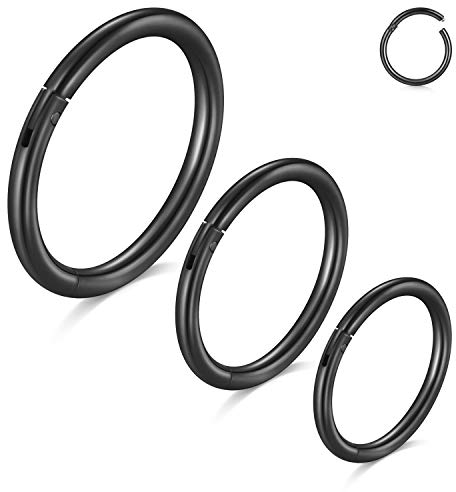 MODRSA 16G 8-12MM Helix Ohr Piercing Hinged Segmentring Septum Ring Nasenpiercing Tragus Ohr Piercing 3 Stück Chirurgenstahl Schwarz Nasenring Piercing