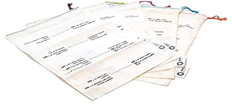 ECODIS - 5 Sacs Taille M gradués - réutilisables céréales et légumineuses, en Coton Bio. Gradués pour Aider à Acheter Les Bonnes quantités