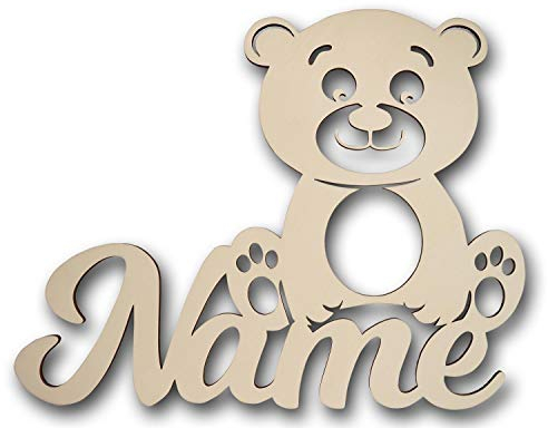 #A014 LED Holz Teddy mit Namen zum Geburtstag Geburt Taufe für Babys Mädchen Junge Erwachsene